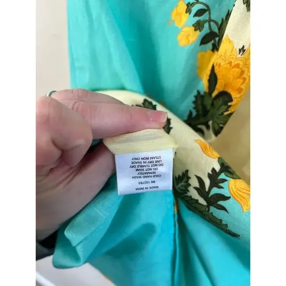 Anna Cate Zander Dress Aqua Floral Cotton Linen Mini Old Money Sleeveless Size M - Picture 4 of 11